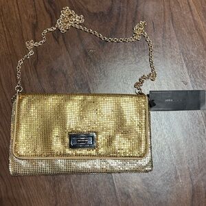 BCBG MaxAzria ‘Blake’ Gold Chain Clutch Bag NWT + Dustbag